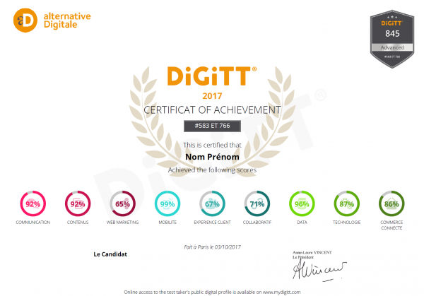 Attestation d'obtention du certificat DiGiTT